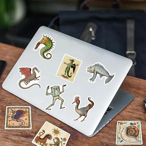50 Pcs Medieval Creatures Stickers – Vintage Fantasy Mythical Monster Decals for Scrapbooking, Journaling, Laptops, Gothic Aesthetic, Medieval Art Vinyl Sticker Pack thumbnail 4