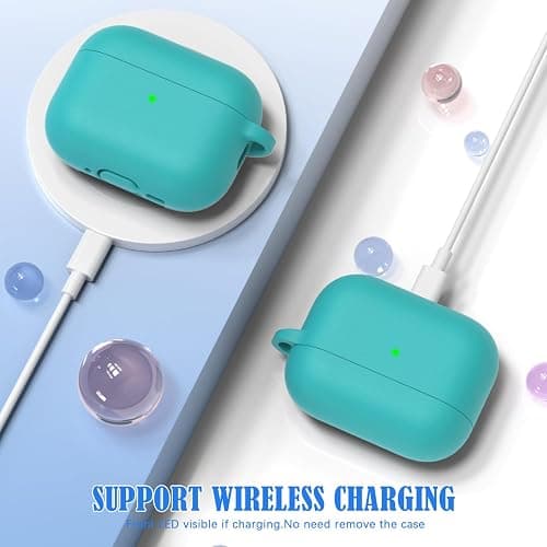 MHYALUDO for AirPods Pro 3 Case with Cleaner Kit, Teal | Soft Silicone Protective Cover with Keychain & Lanyard, Shockproof Case, Wireless Charging Compatible thumbnail 5