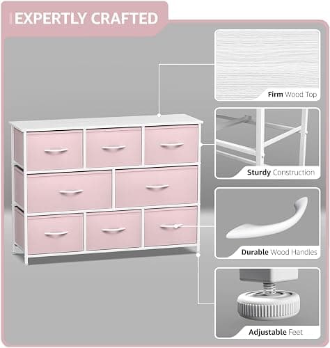 Sorbus Kids Dresser with 8 Drawers - Chest Organizer Unit with Steel Frame Wood Top & Handle, Fabric Bins for Clothes - Wide Furniture for Bedroom Hallway Kids Room Nursery & Closet thumbnail 4