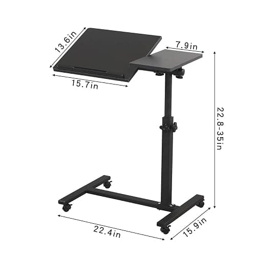 TigerDad Overbed Bedside Desk Mobile Rolling Laptop Stand Tilting Overbed Table with Wheels Height Adjustable Tray Table for Laptop Bed Sofa Side Table (Black) thumbnail 3