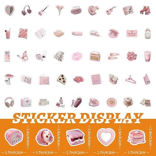 100PCS Pink Small-Sized Coquette Stickers, Aesthetic Cute Pink Coquette Sticker for Water Bottles Diaries Phones Laptops Luggage, Vinyl Waterproof Graffiti Decals for Girls Teens thumbnail 5