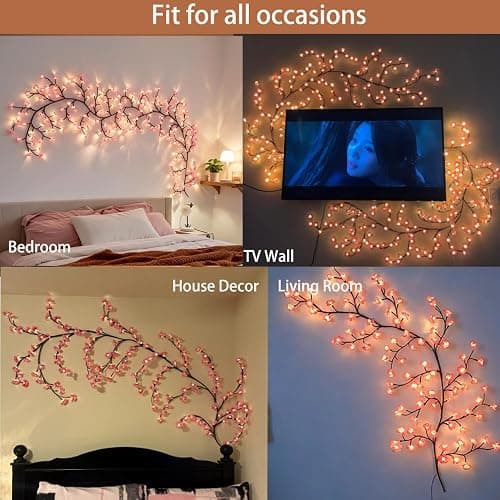 ENLETRAN Cherry Blossom Vine Lights, LED Flower Branch Lighting with Remote, 8 Modes Sakura Garland for Bedroom Wall Indoor Wedding Christmas Decor(7.6FT 144LED) thumbnail 6