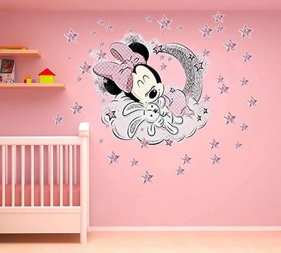 Large Mickey and Minnie Mouse Wall Decals for Kids Baby Bedroom Nursery, Disney Mirror Window Walls Stickers Removeable Vinyl Cartoon Peel and Stick (Minnie & Bunny) thumbnail 3