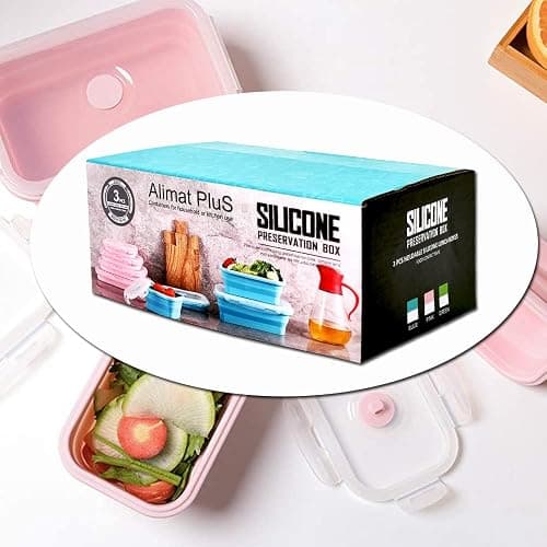 Alimat PluS Silicone Food Storage Containers with Lids, 3 Pack Set 27oz(800ml) Collapsible Meal Prep Lunch Containers, Microwave, Freezer and Dishwasher Safe thumbnail 2