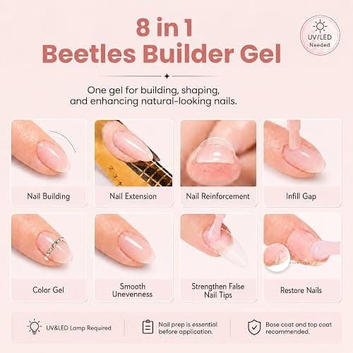 Beetles Builder Gel for Nails, 8 in 1 Natural Nude Translucent Color | for Thickening, Strengthening and Building Instant Apex,Beginner-Friendly DIY Salon at Home, UV & LED Lamp Cured Needed thumbnail 2