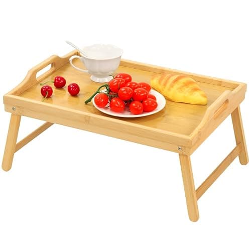 Bamboo Bed Tray Table, Folding Legs and Handles, Breakfast Tray, Laptop Desk for Bed or Sofa, Serving Tray for Eating, Working, Reading,Picnic - Image 1