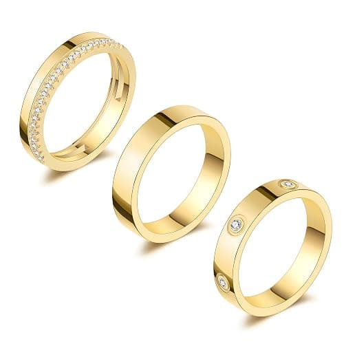 GIEOGOCN Gold Rings for Women Non Tarnish Dainty 14K Gold Plated Stackable Rings for Women Cubic Zirconia Ring Set Wedding Bands Thumb Love Engagement Rings Size 5-11 thumbnail 8