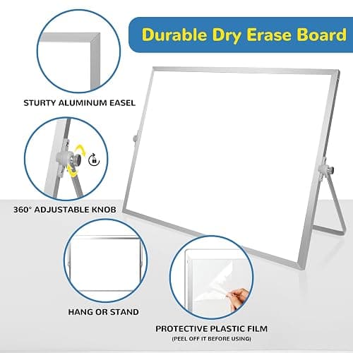 Dry Erase White Board, 16inX12in Large Magnetic Desktop Whiteboard with Stand, 10 Markers, 4 Magnets, 1 Eraser, Portable Double-Sided White Board Easel for Memo to Do List Desk Office thumbnail 6