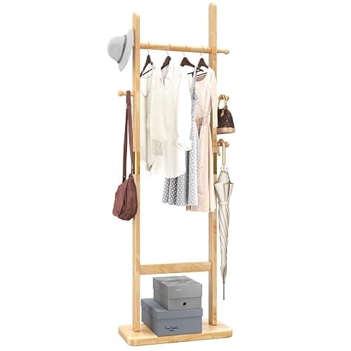 Aibiju Coat Rack Freestanding, Coat Tree with 2 Main Rods and Stable Design, Clothes Racks for Hanging Coats Clothes Suits Jacket, Easy to Assemble and Very Sturdy, Natural Wood Color USYD-202 - Image 1