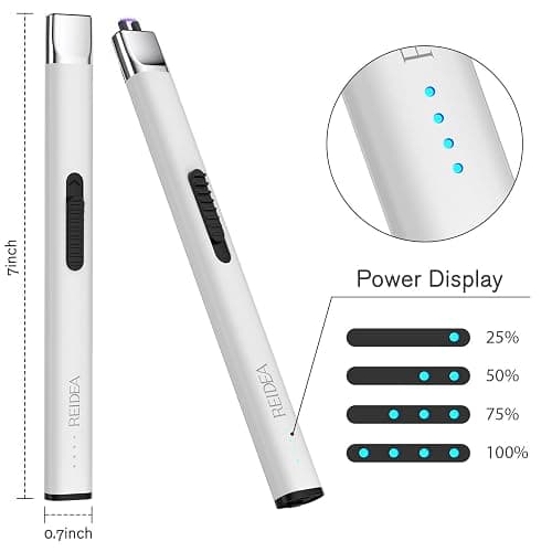 REIDEA Lighter Electronic for Candle, Windproof Flameless USB Rechargeable Arc Lighter with Safe Button and Power Indicator for Candle, BBQ, R1, White thumbnail 3