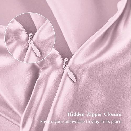 Silk Pillowcase for Hair and Skin, Mulberry Silk Pillow Cases Standard Size, Anti Acne Cooling Sleep Both Sides Natural Silk Satin Pillow Covers with Hidden Zipper, Gifts for Women Men, Light Pink - Light Pink - Standard - 20×26 Inch thumbnail 3