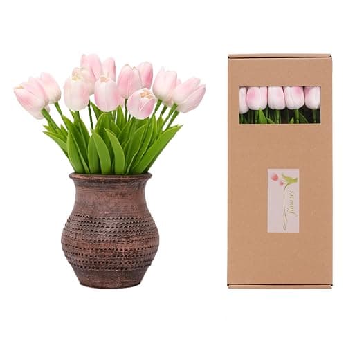 ucky 20 Pcs Light Pink Artificial Tulip Silk Fake Flowers Realistic Touch Spring Summer Fake Flowers for Home Decor Outdoor Garden Parties and Wedding - Image 1