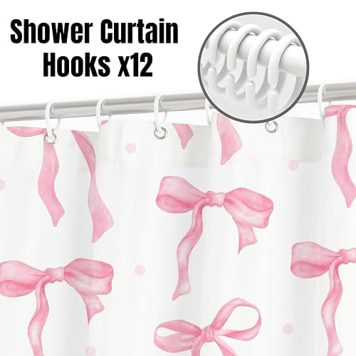 Cute Shower Curtain, Bow Pattern Waterproof Fabric Shower Curtain for Bathroom Decor, Aesthetic Modern Shower Curtains Sets with Hooks for Women Girls 72x72 Inches (Pink) thumbnail 3
