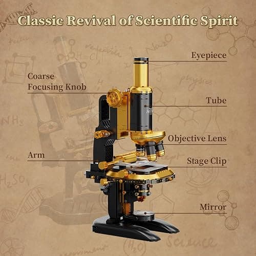 PANTASY Retro Microscope Building Kit for Adults, Antique Science Instrument Model with Mechanical Design, Brass Finish & Lab Accessories, Collectible Display Brick Set thumbnail 2