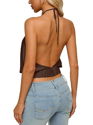 REORIA Women's Halter Backless Crop Top Sexy Sleeveless Summer Going Out Outfits 2026 Trendy thumbnail 6