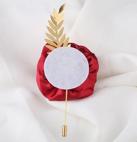 Faux Silk Rose Men Suit Boutonniere, Artificial Flower & Golden Leave Brooch Lapel Pin for Groom Groomsman Wedding Prom Dance Homecoming Party thumbnail 4
