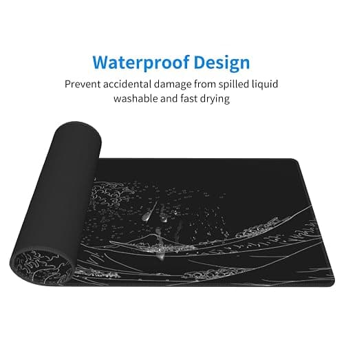 Extended Gaming Mouse Pad, Large Gaming Mouse Waterproof with Stitched Edges, Non-Slip Desktop Pad for Home and Office, Level Up Your 31.5x11.8 Inch… (Black Wave) thumbnail 4