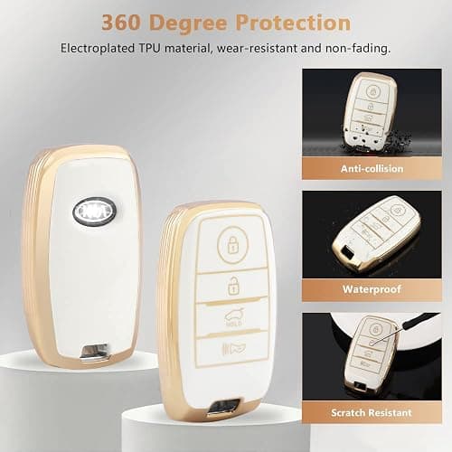 PIFOOG Key Fob Cover for Kia Optima Soul Sportage Sorento Forte Rio Niro Accessories Bling Keychain Soft TPU Car Keys Case Shell 4 Buttons Protector Girly Women Cute White Gold thumbnail 3