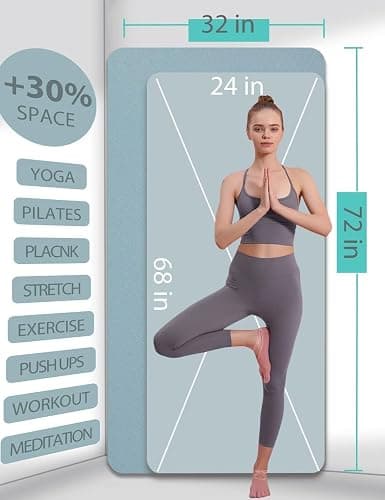Yoga Mat Double-Sided Non Slip, 72'' x 32'' x 7mm - Extra Wide & Thick Yoga Mat for Women Men Kids, Professional TPE Yoga Mats for Home Workout, Yoga, Pilates and Floor Exercise, with Carrier Strap thumbnail 2