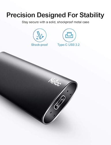 Netac ZSLIM External Solid State Drive 1TB, USB 3.2 Gen 2 (10Gbps, Type-C) Portable SSD up to 500 MB/s Read, External Storage Compatible for Mac, Latop, Desktop, Tablet, Android Phones(Black) thumbnail 3