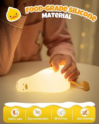 Cute Duck Night Light, Animal Lamp, Food Grade Silicone, Rechargeable, 3 Level Dimmable, Squishy Nursery Nightlight for Desk Decor, Funny Gifts Stuff for Boys Girls Baby, White Elephant Gifts thumbnail 4