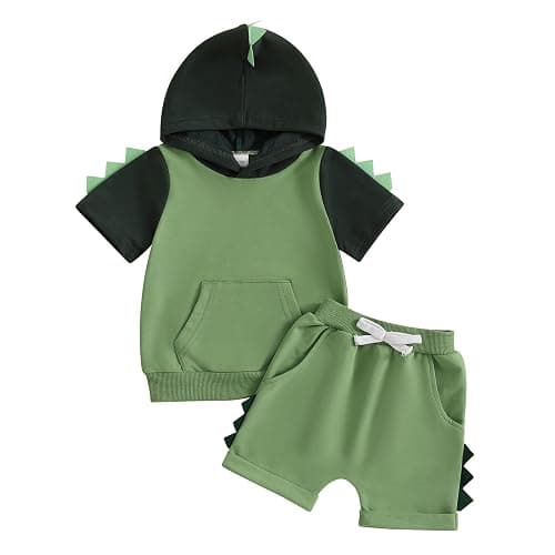 LIOMENGZI Toddler Baby Boy Hooded Dinosaur Summer Outfit Funny T-Shirt Shorts Set Infant Dinosaur Clothes 6 12 18 Months 2T - Image 1