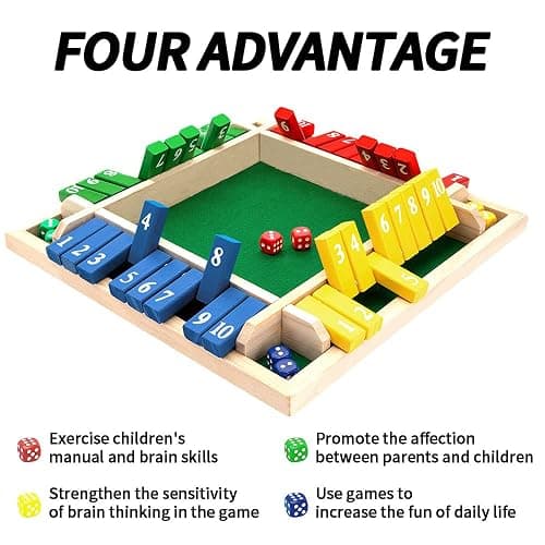 Nicecho Shut The Box Dice Game,2-4 Player Family Wooden Board Table Math Games for Adults and Kids, 8 Dices Classics Games for Classroom,Home,Party or Pub thumbnail 4