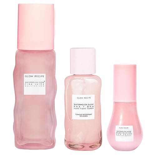Glow Recipe Real Glass Skin Kit - PHA + BHA Toner & Gentle Face Exfoliant (40 ml) + Pink Juice Hydrating Moisturizer with Hyaluronic Acid (50 ml) + Niacinamide Dew Drops Highlighting Serum (15 ml) - Image 1