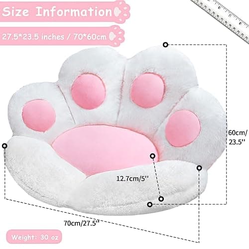 DOBUONO Cat Paw Cushion Cute Chair Cushion Kawaii Seat Cushion 28"x 24"Gaming Chair Cushion Kitty Plush Lazy Sofa Pillow for Girl Soft Chair Pillow, Kawaii Accessories Stuff Room Decor (White) thumbnail 3