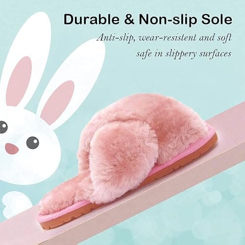 Fadezar Girls Fluffy Cute Fuzzy Slippers - Open Toe Warm Fur Slides Cross Band Plush Slip on House Indoor Slippers thumbnail 6