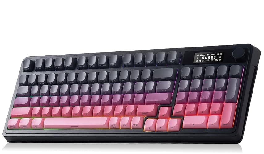 AULA S99 Pro Keyboard, Wireless Keyboards with Media Knob Custom RGB Backlit, 3-Modes BT/2.4G/USB-C Membrane Gaming Creamy Keyboard for Windows/MAC/PC Gamer - Black Pink - Image 1