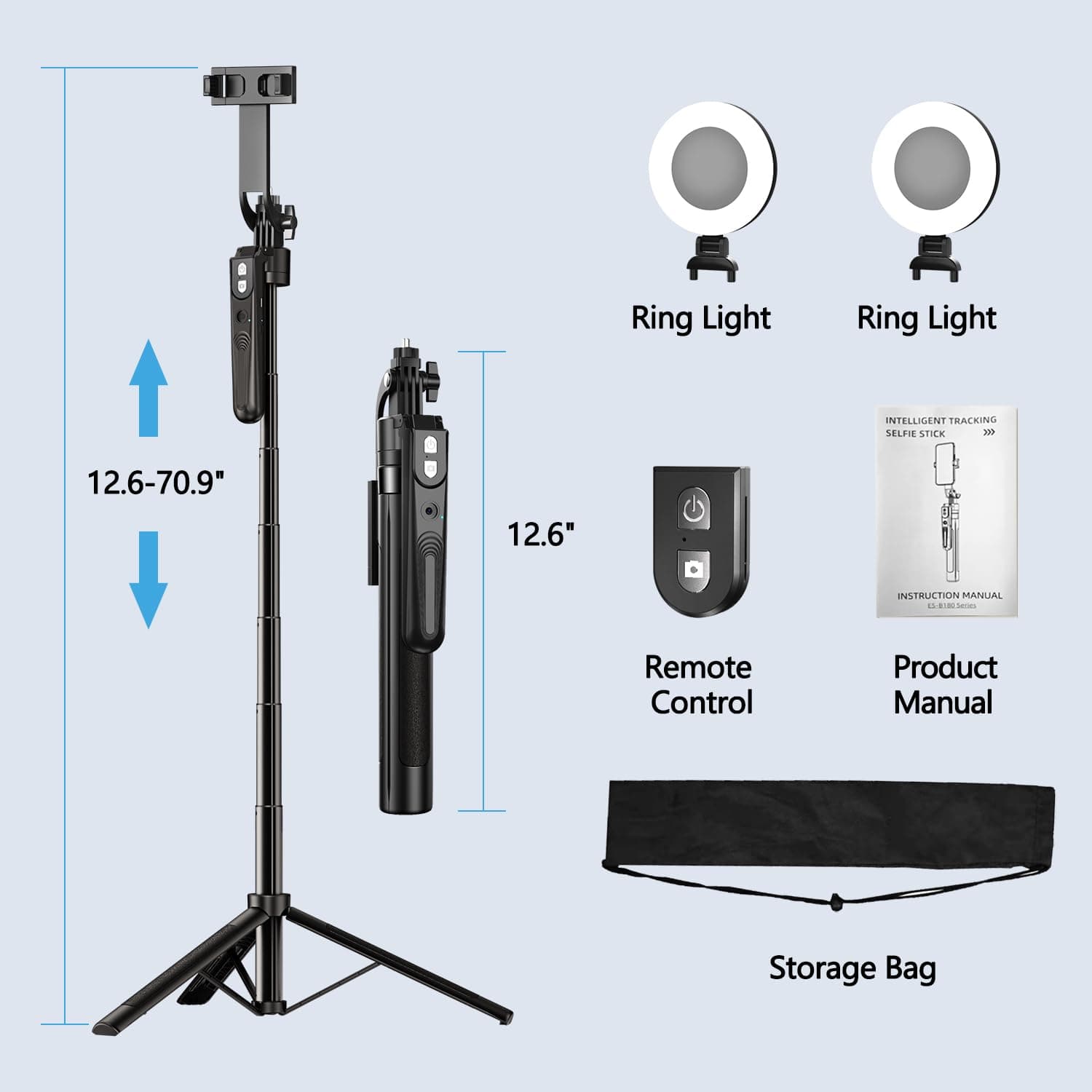 yAyusi Auto Face Tracking Tripod 360° Rotation with Light, No App, 180cm Phone Tripod & Selfie Stick with Remote for Cell Phone 4"-7", Motion Sensor Phone Tripod for Vlog/Live Stream/Video Recording thumbnail 5