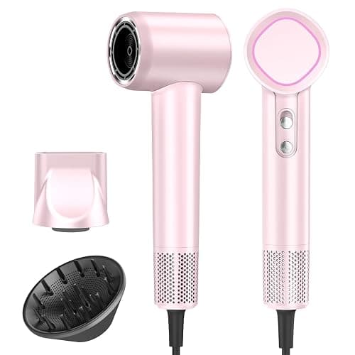 Hair Dryer, 160000 RPM High-Speed Brushless Motor with 500 Million Negative Ions, Professional Ionic Blow Dryer with Magnetic Diffuser & Nozzle,Lightweight for Home Travel Salon(Pink) - Image 1