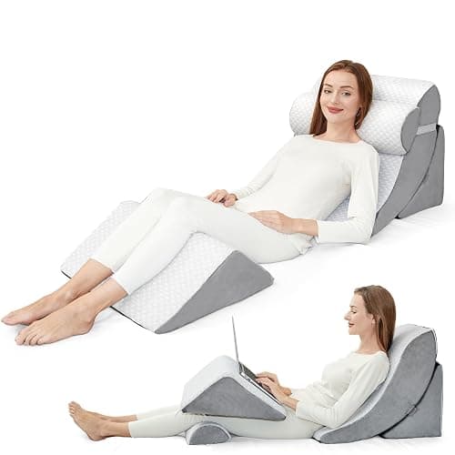 PIASHJOY 4pcs Wedge Pillow Set for After Surgery,Bed Wedge Pillows for Sleeping for Relief of Body Back and Leg Pain, 45 Degree Wedge Pillow for Acid Reflux Relief and Anti-snoring - Image 1