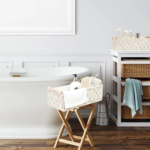 HOSROOME Macrame Storage Basket Boho Decor Baskets for Organizing Woven Decorative for Countertop Toilet Paper Basket for Tank Top for Home Decor Bedroom Nursery Livingroom Entryway (Set of 2) thumbnail 7