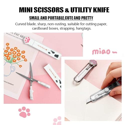 PANDENNER Cute School Supplies, Cute Stationary,Birthday Party Favors Set,Including Pencil Sharpener,Eraser, Correction Tape, Ruler, Mini Scissors,Utility Knife, for Cute School Supplies thumbnail 4