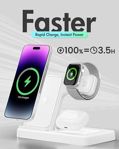 Wireless Charger Charging Station: 3 in 1 Charger Stand Multiple Devices for Apple - iPhone 17 16e 16 15 14 Pro Max 13 12 11 - Watch 10 9 8 7 6 5 4 3 2 SE and Ultra Series - Airpods 4 3 Pro, White thumbnail 5