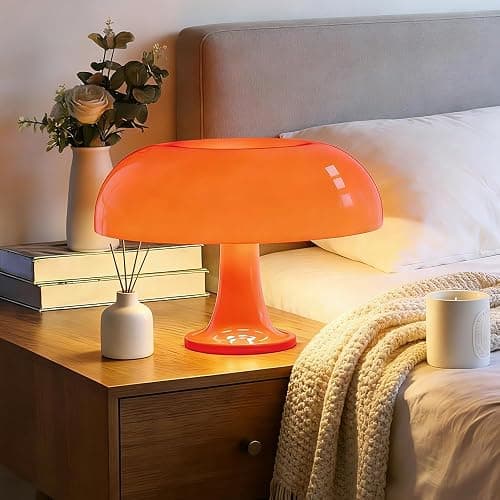 Retro Orange Mushroom Lamp for Bedroom Nightstand Mid Century Modern Table Lamp Decor Aesthetic Lighting Dimmable Mushroom Shaped Donut Bedside Lamp with 3 Lighting Modes, Minimalist Home Decor thumbnail 2