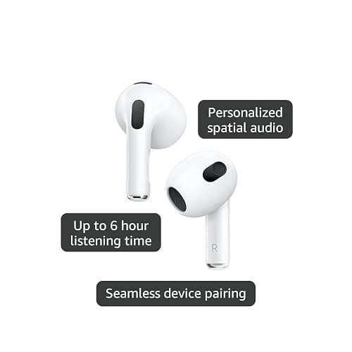 Apple AirPods (3rd Generation) Wireless Ear Buds, Bluetooth Headphones, Personalized Spatial Audio, Sweat and Water Resistant, Lightning Charging Case Included, Up to 30 Hours of Battery Life thumbnail 4