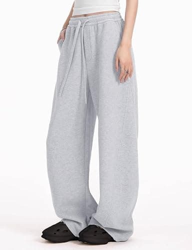 FACDIBY Womens Barrel Sweatpants Fleece Lined Wide Leg Sweat Pants Cotton Elastic Waisted Trousers with Pockets thumbnail 4