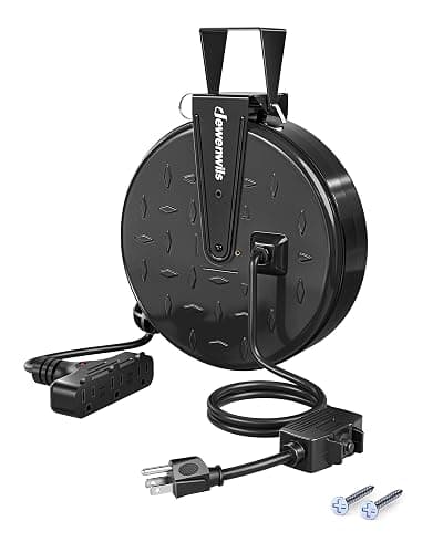 DEWENWILS 30 Ft Retractable Extension Cord Reel, Ceiling/Wall Mount 16/3 Gauge SJTW Power Cord with 3 Electrical Outlets Pigtail for Garage and Shop, 10 Amp Circuit Breaker, Metal Plate, UL Listed - Image 1