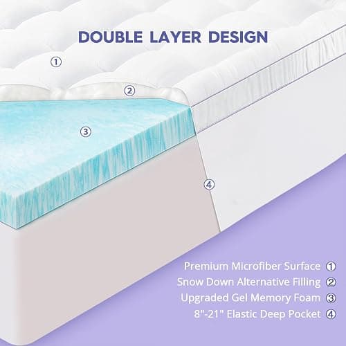 ABENE Twin Size Dual Layer 3 Inch Memory Foam Mattress Topper, 2 Inch Gel Memory Foam Plus 1 Inch Down Alternative Pillowtop Mattress Pad Cover, Thick Soft Bed Topper Support for Back Pain thumbnail 2