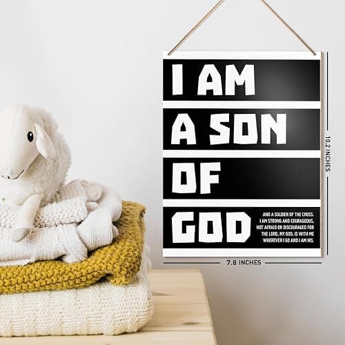 UDNADKEX Boy Room Wall Sign Hanging Decor, I Am a Son of God, Christian Nursery Boy Bedroom Teen Room Playroom Scripture Wooden Decor Nursery Bible Verse Decoration thumbnail 2