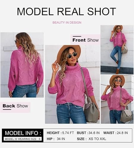 Dokotoo Womens 2025 Winter Fall Solid Turtleneck High Neck Balloon Long Sleeve Sweaters Pullover Outerwear thumbnail 4