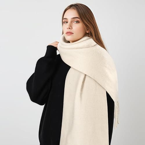 Women's Mohair Winter Scarf Pure Color, Warm Winter Scarf for Women and Men, Soft Luxurious Cashmere Feel Scarfs thumbnail 4