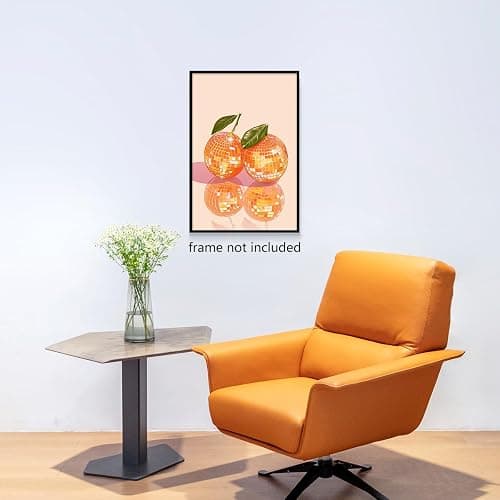 Disco Oranges Art Canvas, Glam Disco Ball Oranges Poster, Preppy Fruit Canvas Wall Art, Funky Kitchen Picture for Wall, Trendy Bar Cart Wall Art Decor, Dorm Apartment Wall Decor 12x16in Unframed thumbnail 4