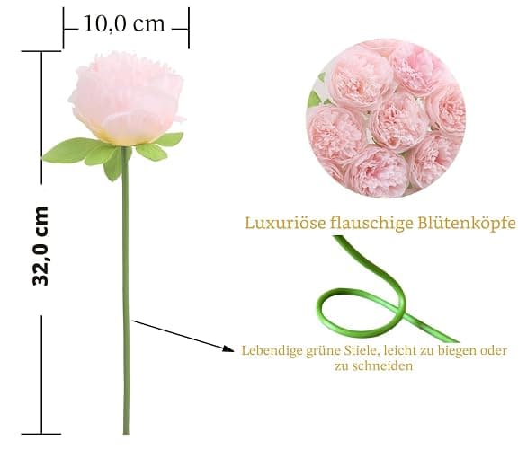 JOYHAZE 8 Stück Künstliche Pfingstrosen (ohne Vase), Seiden-Einzelstiel-Pfingstrosen Kunstblumen für Hochzeit, Zuhause, Büro, Party, Fensterdekoration, Tischmittelpunkte, DIY-Blumenarrangements thumbnail 3