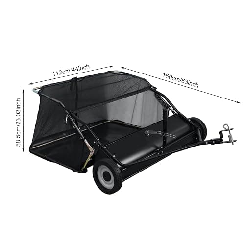 Tow Behind Lawn Sweeper, 44" Sweeping Width, 25 cu ft, Foldable Large Pull Behind Grass Sweeper, Heavy Duty Leaf & Grass Collector with Adjustable Brush Height, Dumping Rope Rubber Wheels Black thumbnail 2