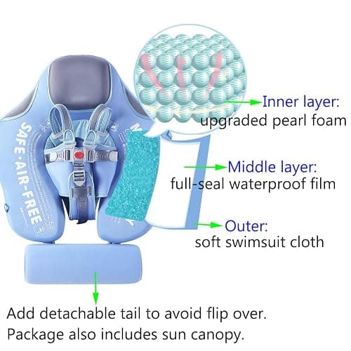 Mambobaby Float with Canopy Size Improved Non Inflatable Infant Baby Pool Float Smart Mambo Float Swim Trainer Baby Swim Float Mambo Baby Float Solid Air Free Water Waist Swimming Ring thumbnail 4