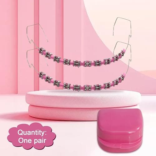 Fake Braces 2-Pcs Set Temporary Tooth Decoration with Metal Wires, Metal Brackets and Orthodontic Bands, Suitable for Orthodontists to Explain, for Dental Students to Practice (Pink) thumbnail 2
